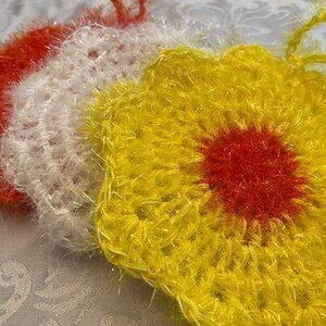 3 Handmade Crochet Dish Scrubbies Single layered 5 1/2" dia. Large Scrubbers